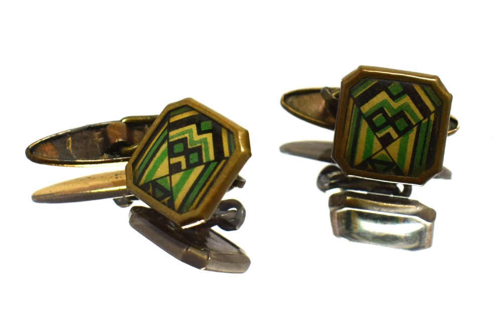 art deco modernist matching pair of enamel gents cufflinks circa 1930