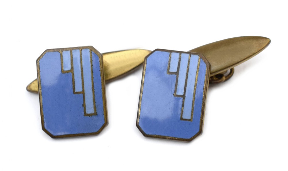 art deco mens geometric enamel cufflinks c1930
