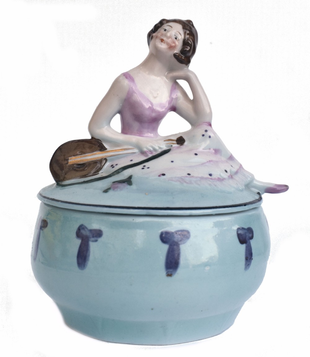 art deco ceramic figural powder bowl c1930