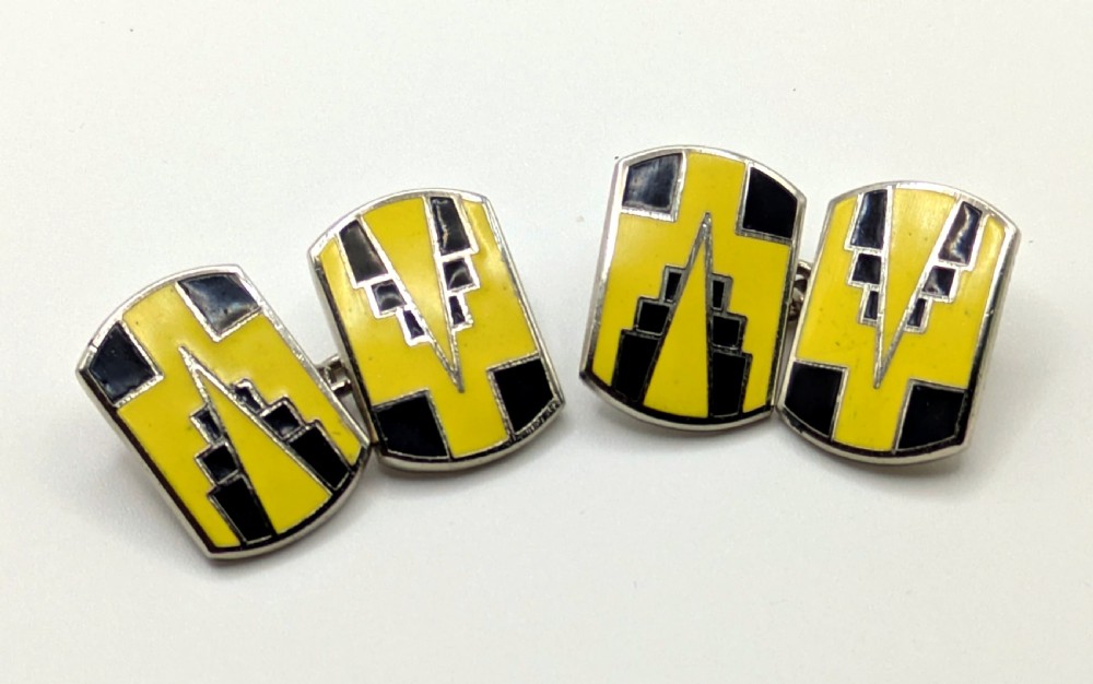 art deco modernist matching pair of enamel gents cufflinks circa 1930