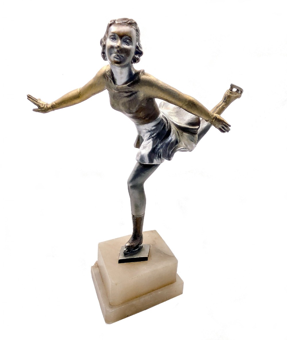 art deco 1930s spelter ice skater figure attributed josef lorenzl c1930
