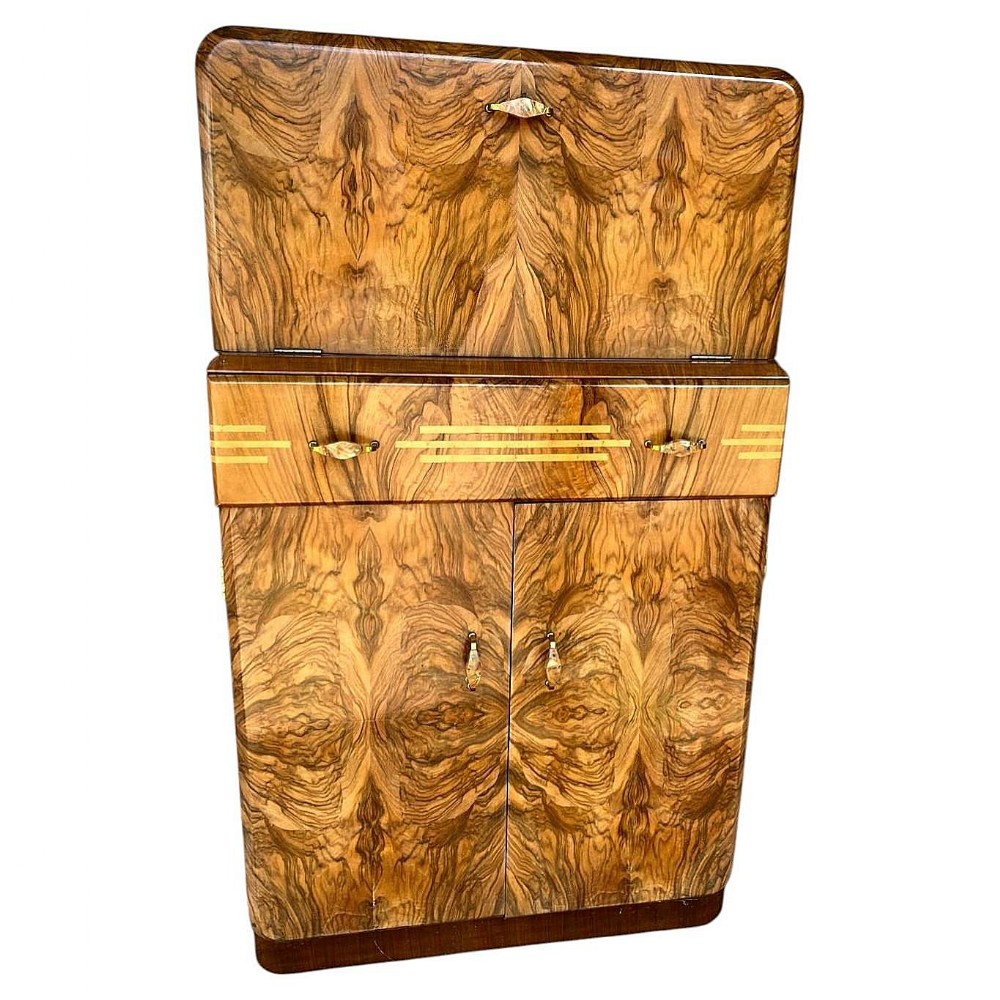 art deco figured walnut cocktail cabinet english c1930
