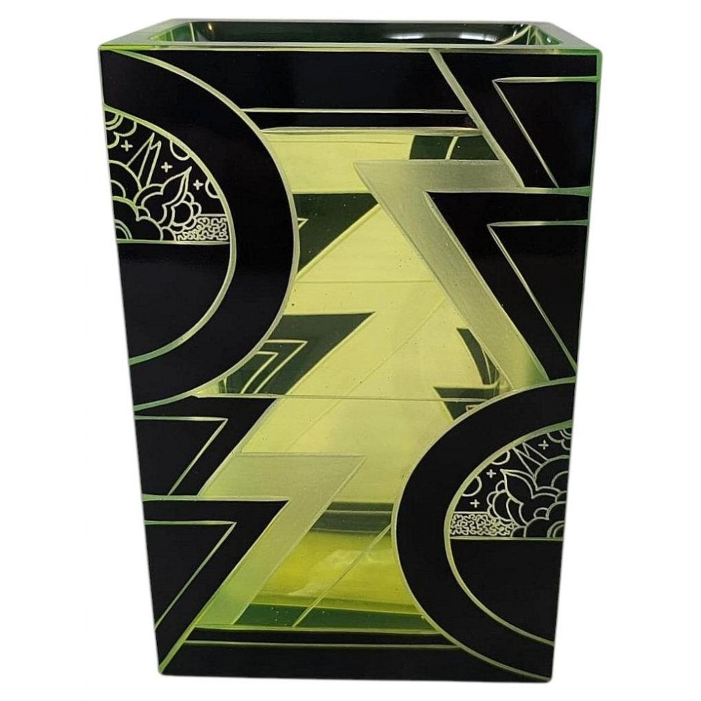 spectacular art deco uranium glass vase by karl palda c1930