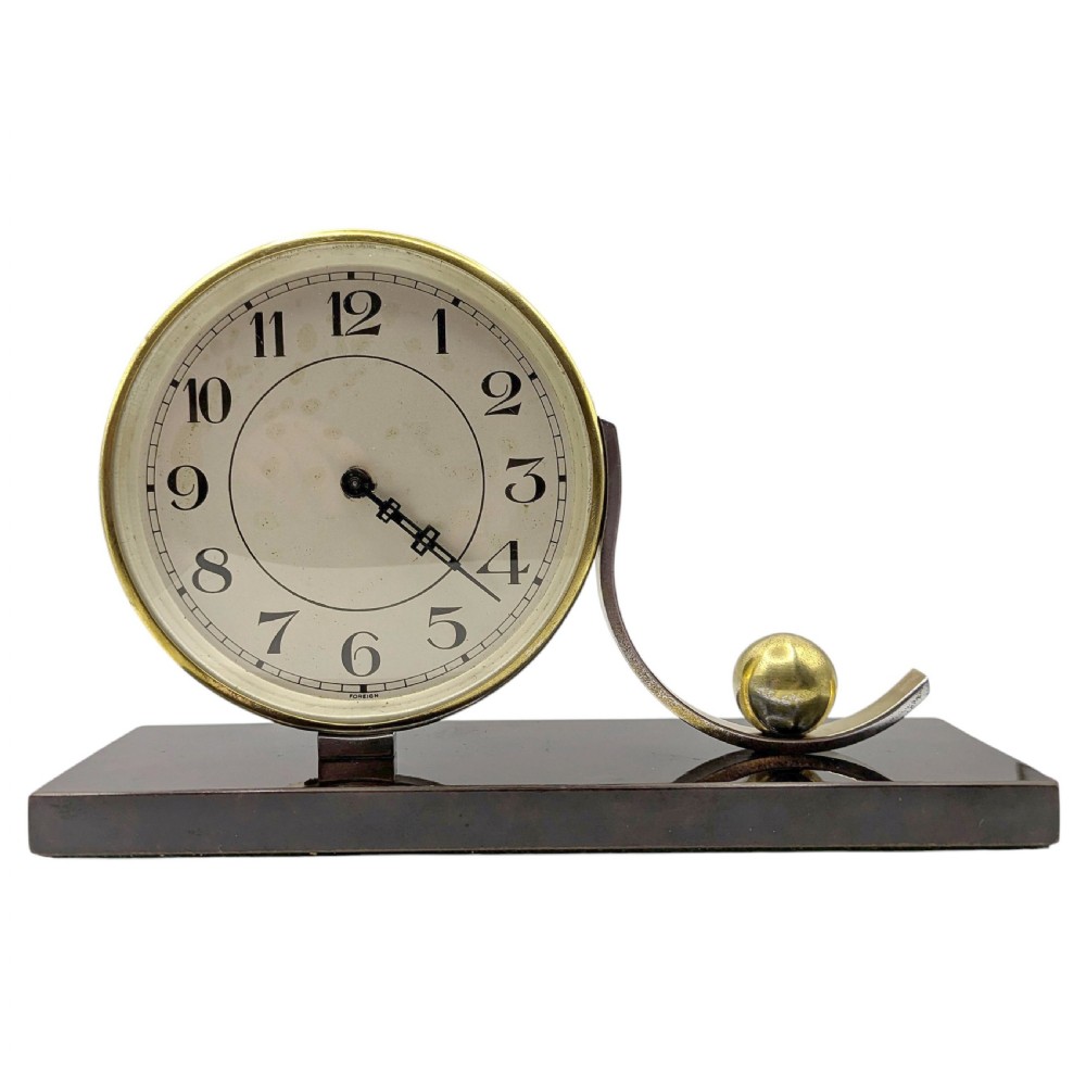 art deco 30hr desk clock on a bakelite base fully serviced c1930