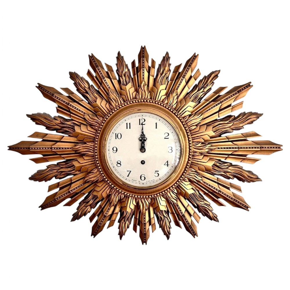 impressive art deco star burst wall clock by smiths england c1930
