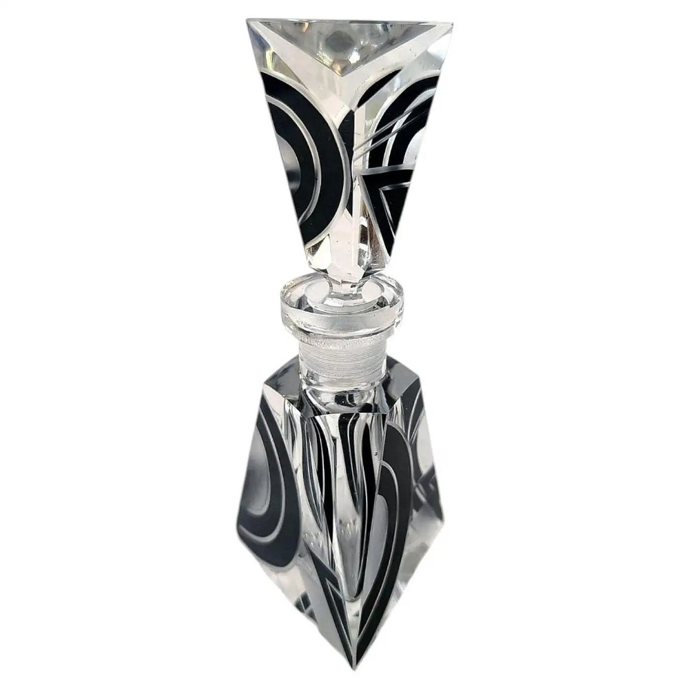 art deco geometric cut glass perfume bottle czech republic 1930's
