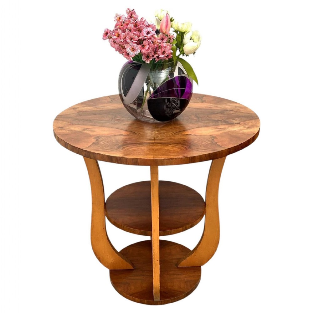 art deco walnut three tier occasional centre table french c1930