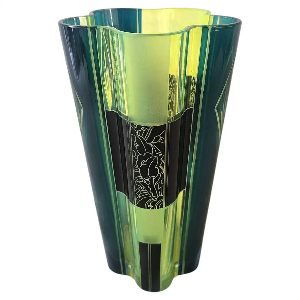 art deco uranium glass vase by karl palda czech republic c1930