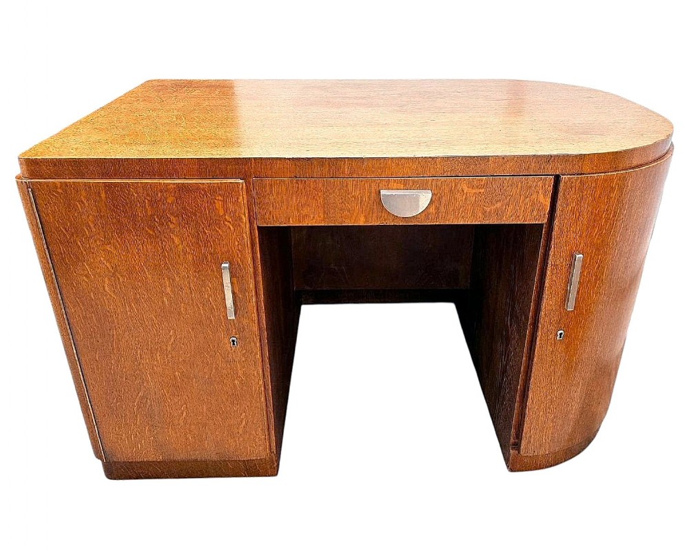 stylish art deco modernist d end two sided desk english c1930