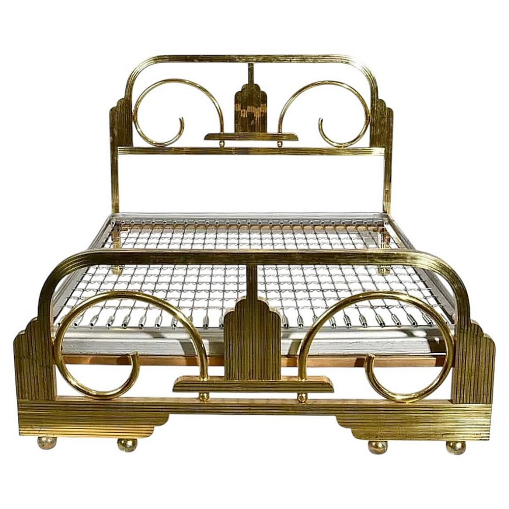 art deco odeon skyscraper brass double bed c1930
